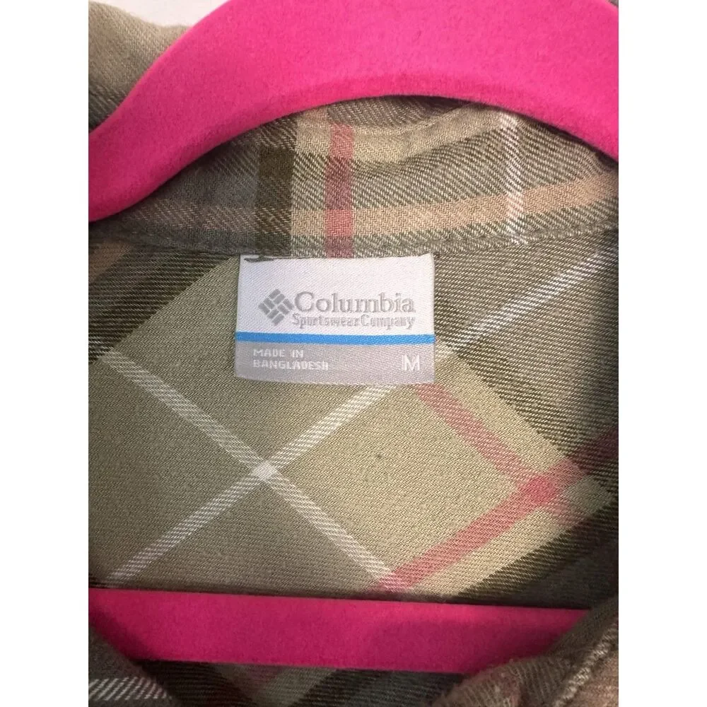 Columbia Women's Plaid Flannel Button Down Shirt Green Pink Size Medium Gorpcore - Picture 4 of 8